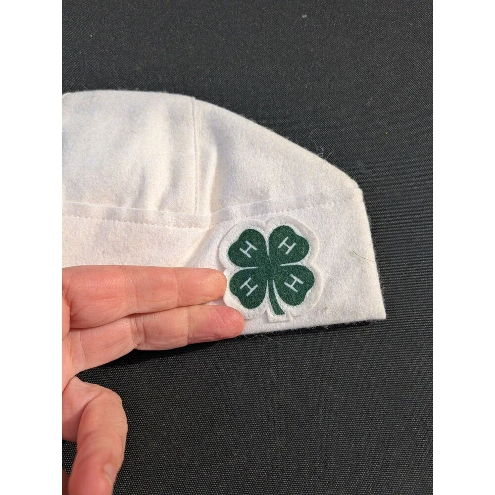 Vintage 4H Member's Hat Garrison Wool Felt White 1950s Clover